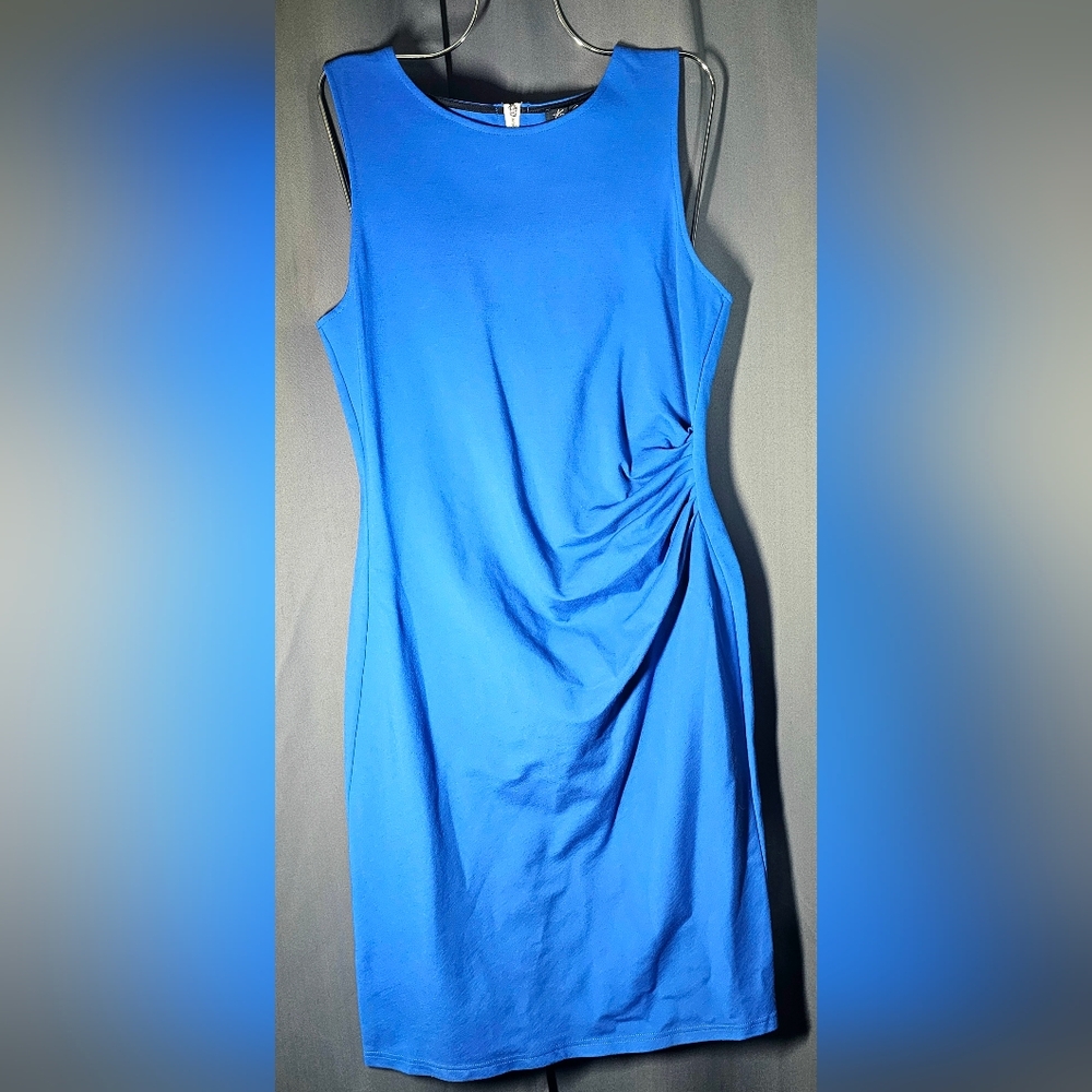Kenneth Cole New York Blue Ruched Sheath Midi Dress Sz12 Scrunch Side NEW $98 I5